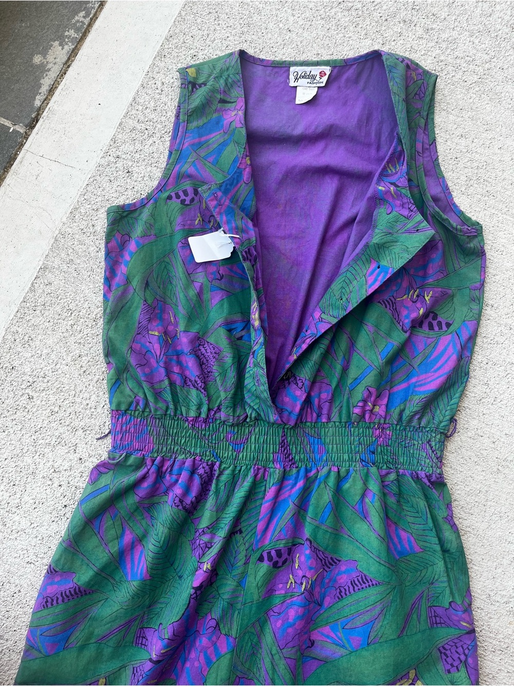 Rare Vintage Tropical Floral Jumpsuit in Green & Purple - Picture 5 of 11